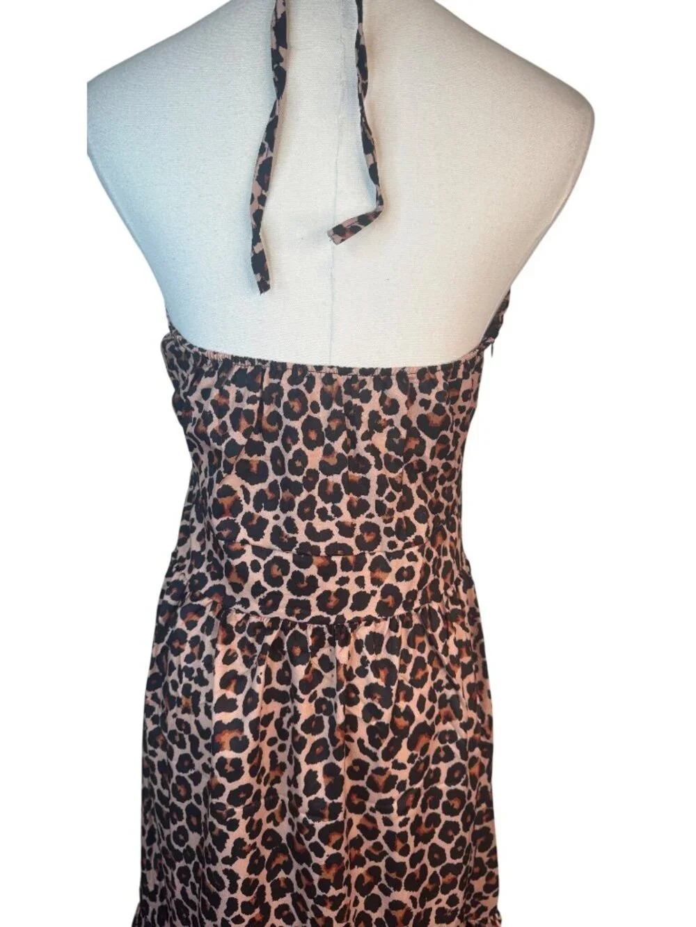 NEW Leopard M Print Boho Halter Maxi Dress Butterfly Detail Sleeveless - Picture 10 of 16